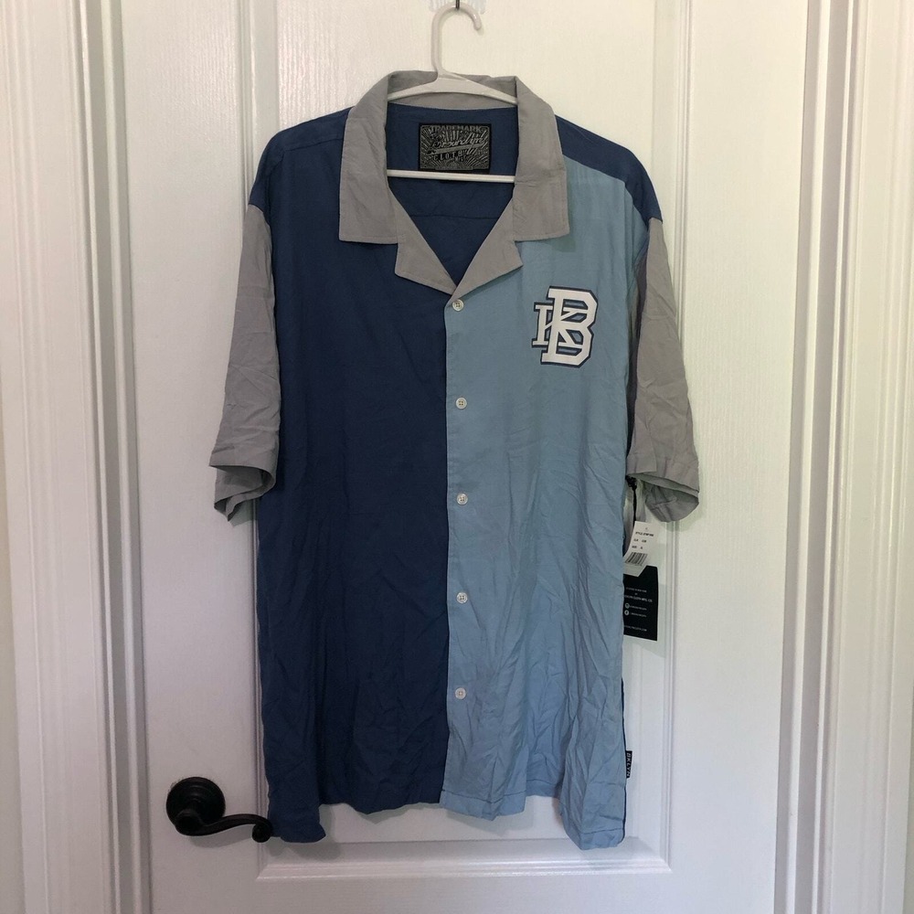 Brooklyn Cloth Mens Colorblock Short‎ Sleeve Button Up Shirt Blue Grey Size XL